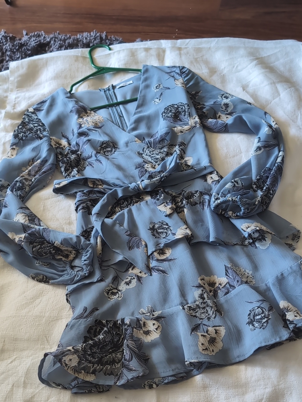 love, Fire Dusty Blue floral Zip-Back mini dress